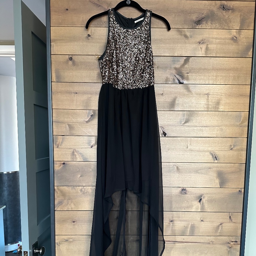 Bronze Sequin Topped High-Low Dress